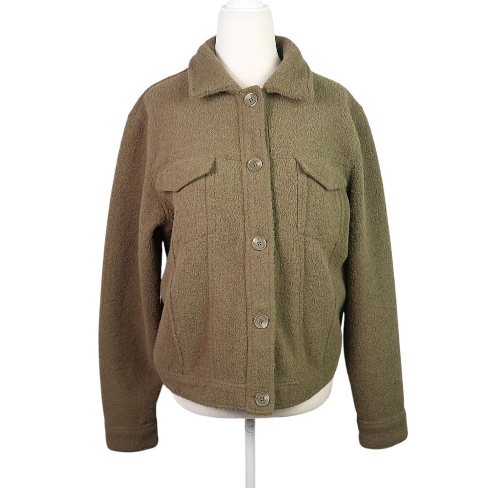 Joie olive green sherpa teddy button front jacket M